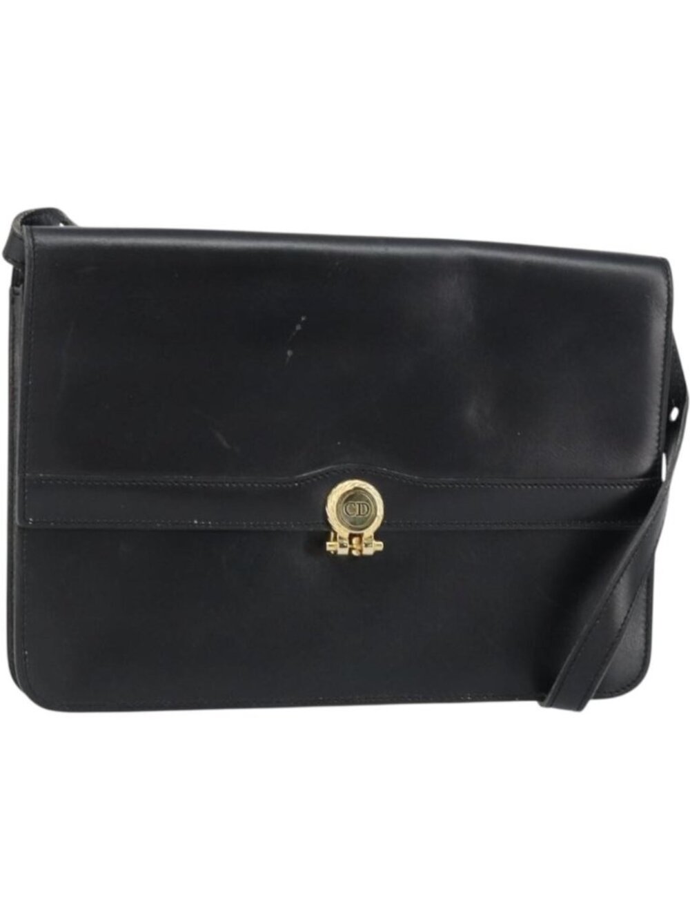 Christian Dior Shoulder Bag Leather Black Gold